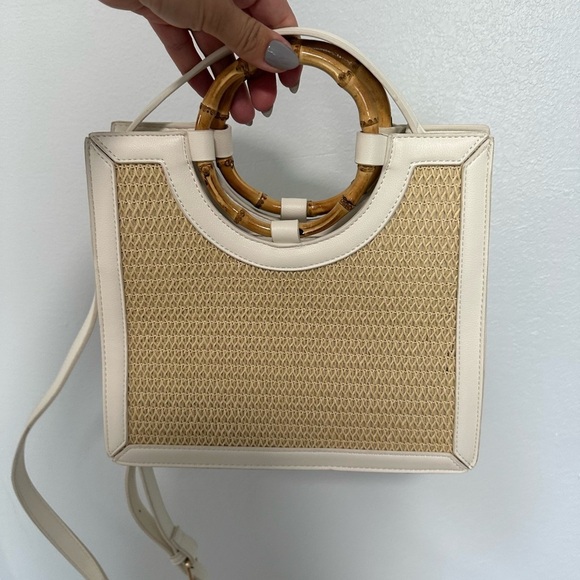 Like dream bamboo handle cross body strap handbag white and beige leather - Picture 1 of 7